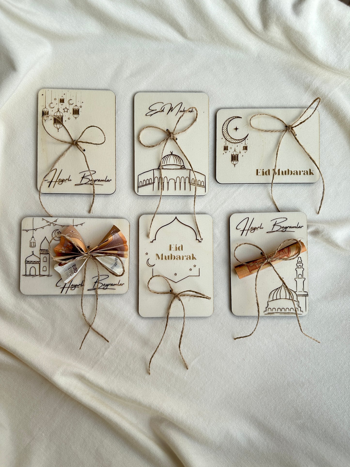 Eid Mubarak Geldgeschenk aus Holz - 6er Set