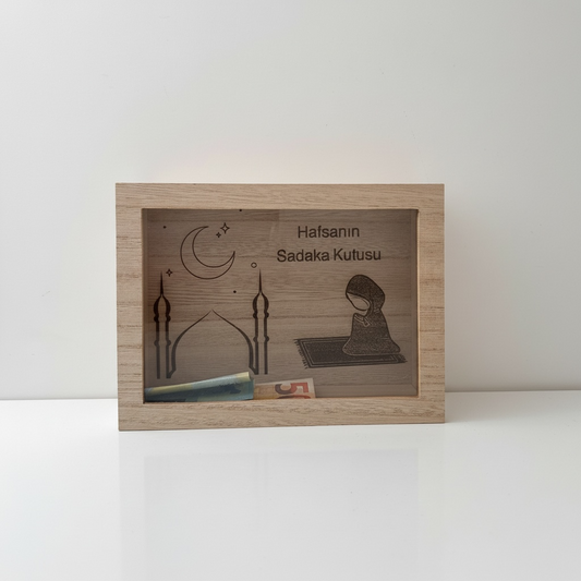 Personalisierte Sadaqa Box - dekorative Spendenbox aus Holz