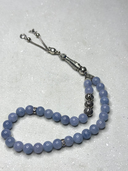 Tesbih mit Namen aus Naturstein - Aquamarine